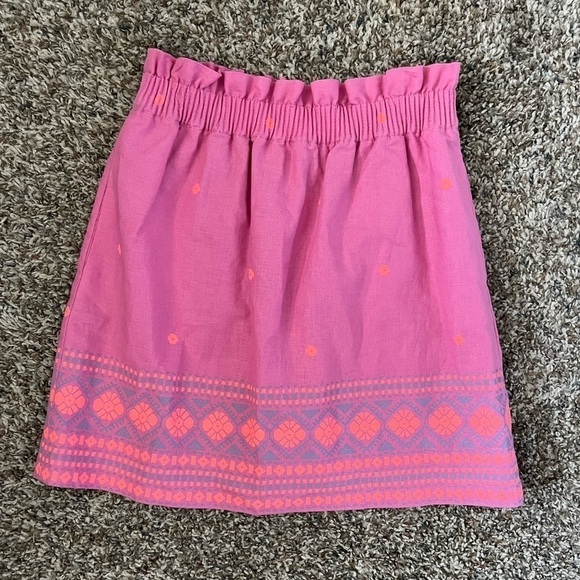 J.Crew Pink Linen Blend Paperbag Mini Skirt Aztec Print - Picture 1 of 4